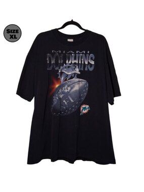 VINTAGE Miami Dolphins Silver Football USED Shirt: DISTRESSED, XL, True-Fan, Y2K